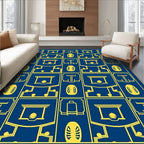 Art Deco Blue Yellow Geometric Medallion Rug