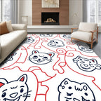 Whimsical Cat Faces Red Swirls Rug