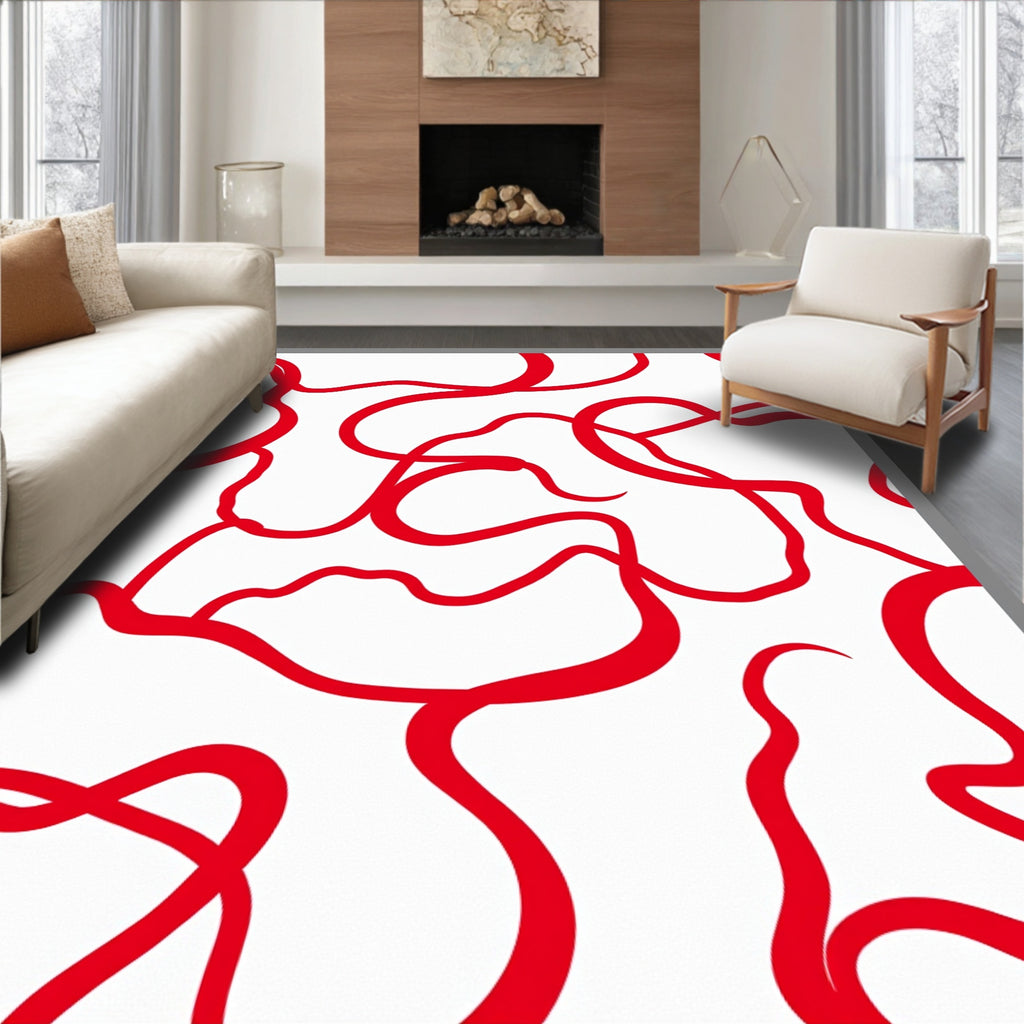 Crimson Ribbon Fluid Abstract Rug