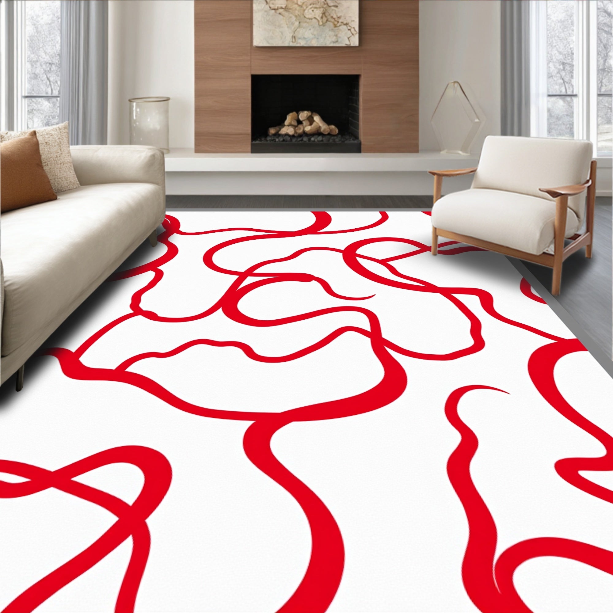 Crimson Ribbon Fluid Abstract Rug