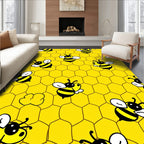 Playful Yellow Bee Hive Honeycomb Pattern Rug