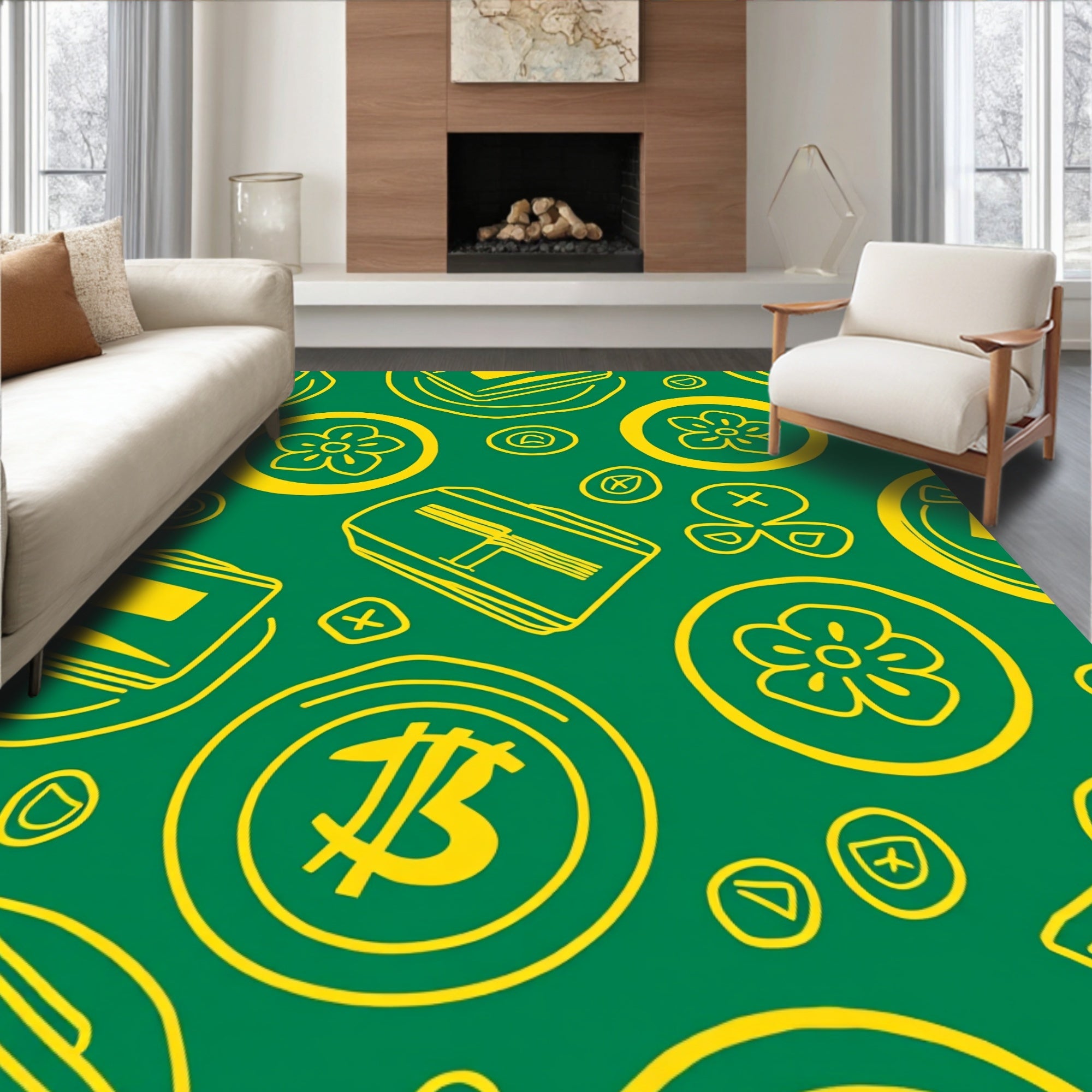 Golden Bitcoin Flower Circles Rug