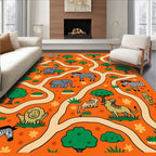 Savannah Orange Animal Herd Maze Rug