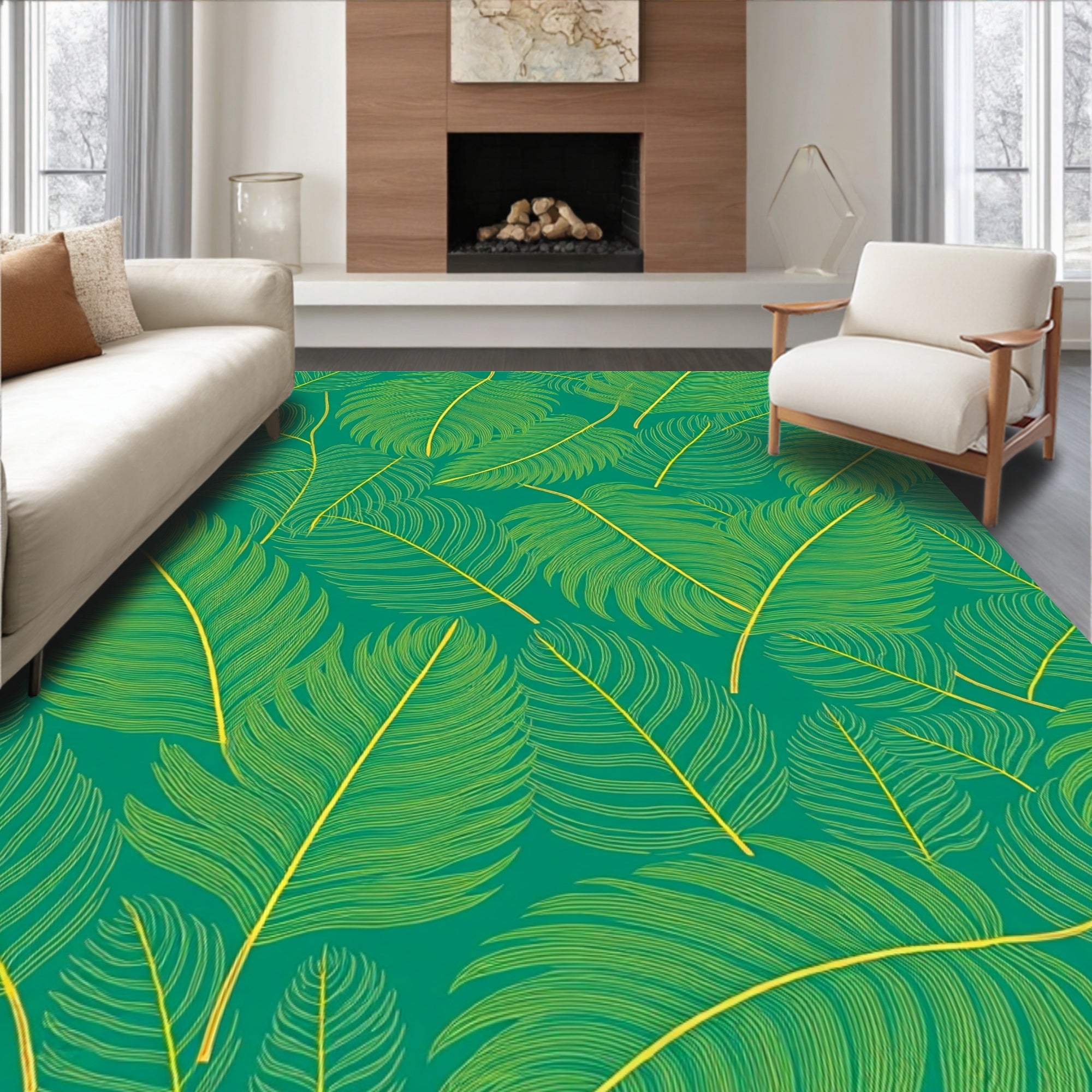 Emerald Green Feathered Palm Frond Rug