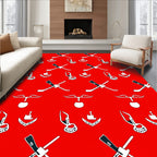 Crimson Crossed Skis Sailboat Motif Rug