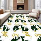 Bold Green Black Gold Calligraphy Rug