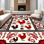 Folk Art Roosters Floral Border Rug