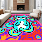 Whimsical Blue Cat Swirls Rug