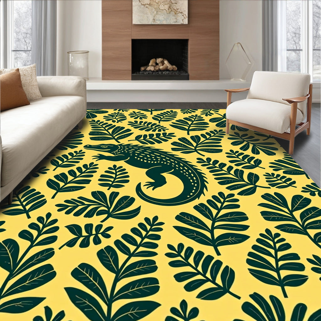 Yellow Crocodile Leafy Jungle Rug