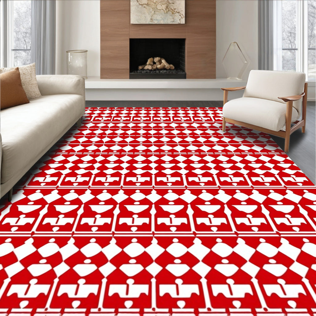 Crimson White Repeating Castle Diamond Rug