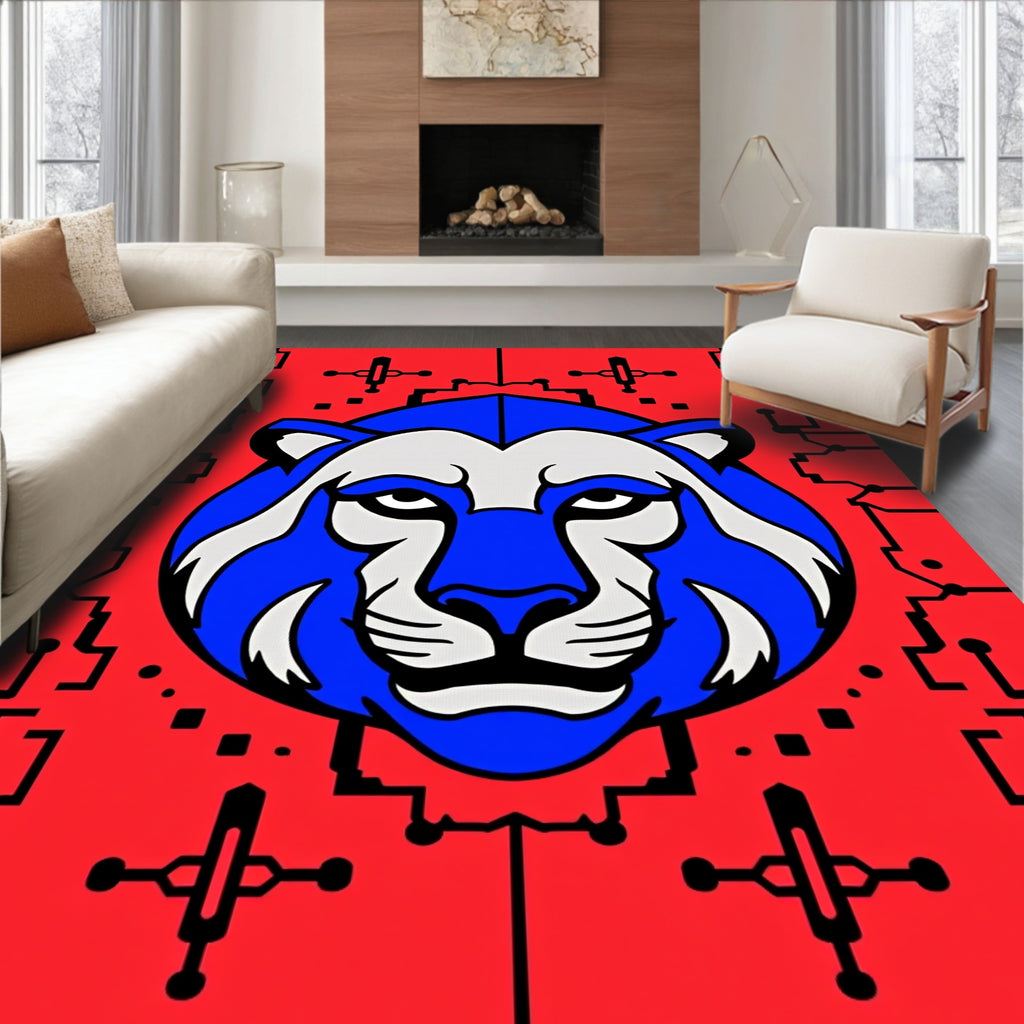 Bold Blue Feline Circuit Board Rug
