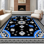 Black Blue White Medallion Bordered Rug