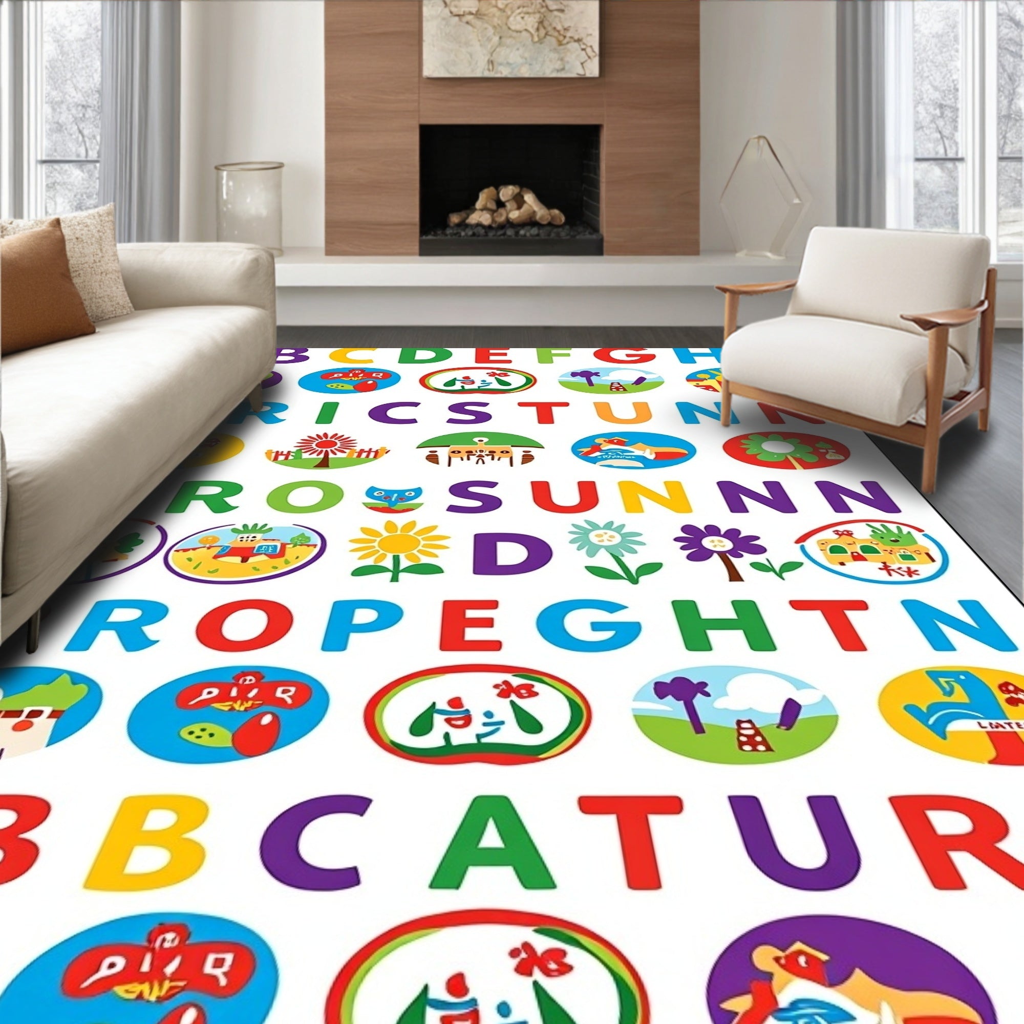 Colorful Alphabet and Playful Landscapes Rug