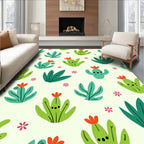 Whimsical Green Blooming Cactus Collection Rug