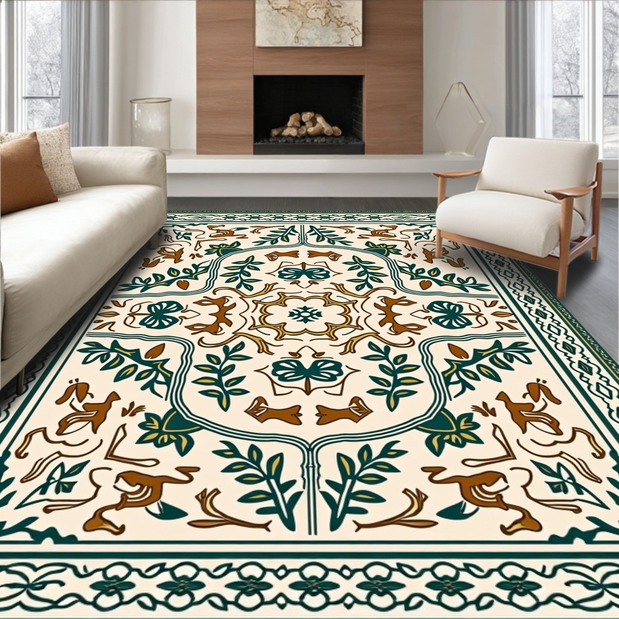 Earthy Brown Forest Creatures Medallion Rug