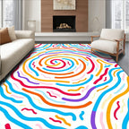 Whimsical Rainbow Swirl Abstract Lines Rug