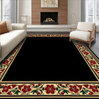 Rich Red Bloom Border With Green Accents Rug