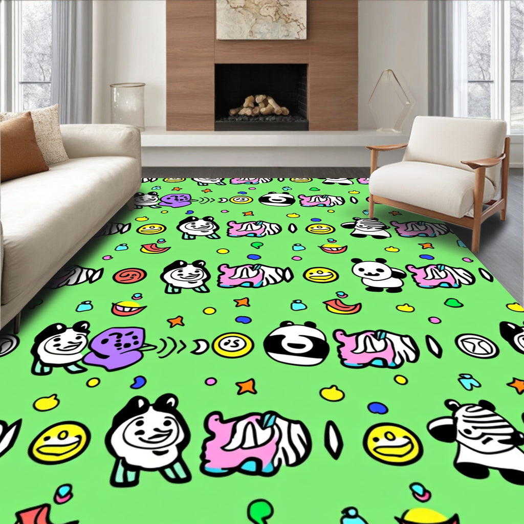Whimsical Panda Zebra Cartoon Collision Rug