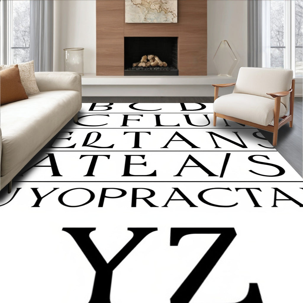 Elegant Serif Alphabet Black White Rug
