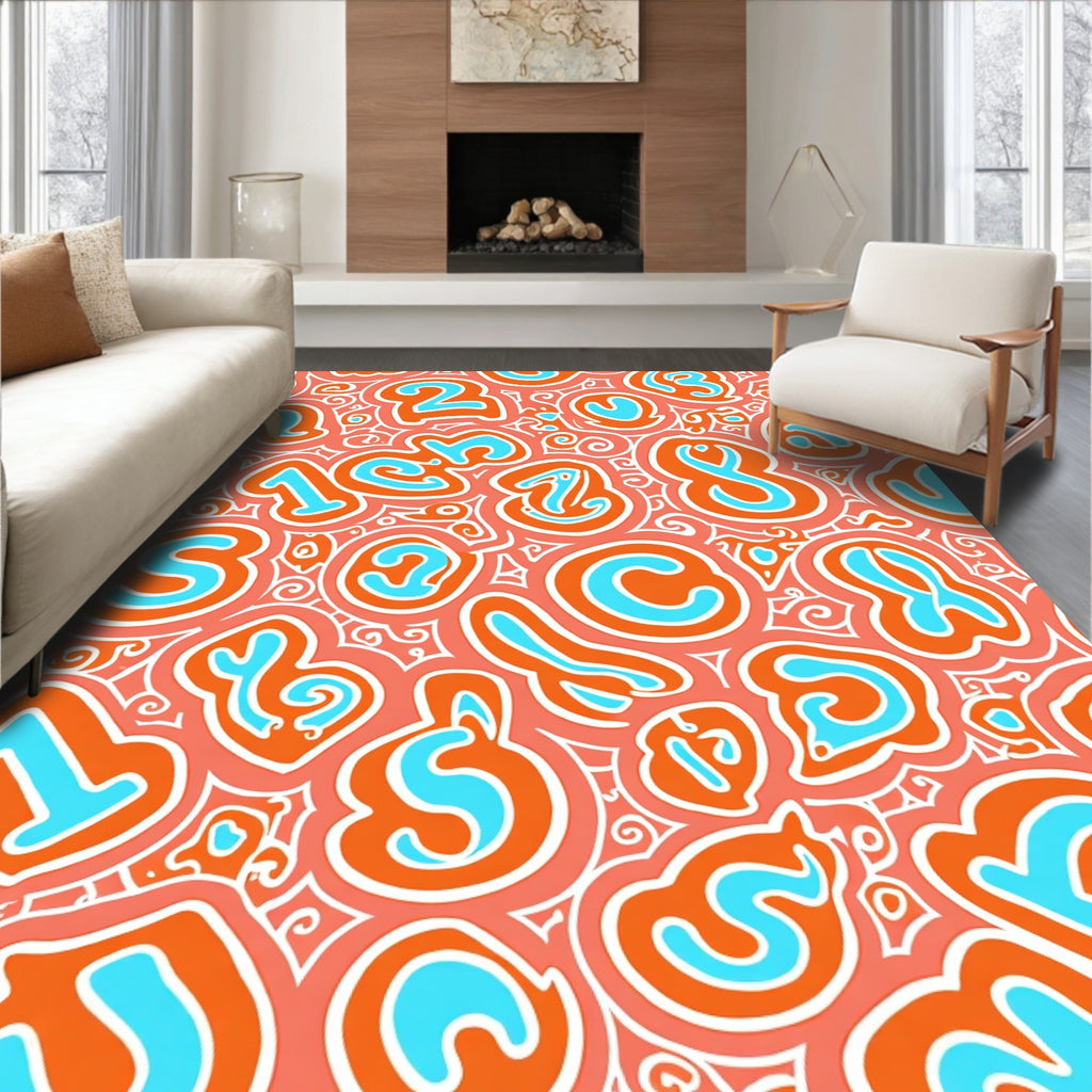 Playful Orange Blue Number Collage Rug