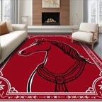 Regal Crimson Horse Silhouette Border Rug