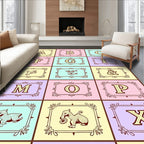 Whimsical Alphabet Creatures Pastel Rug