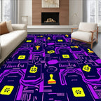 Abstract Purple Yellow Neon Circuit Rug