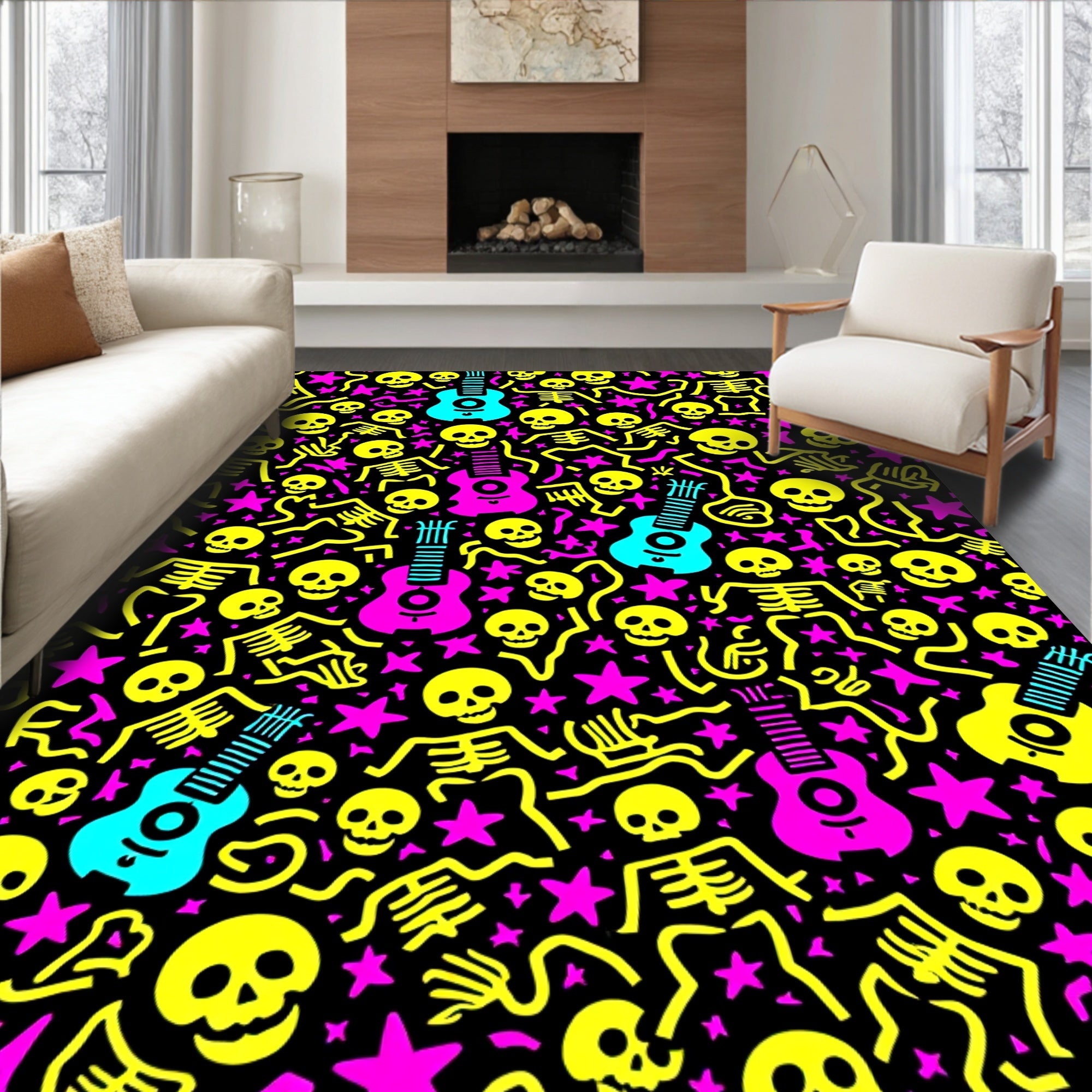 Vibrant Skeleton Guitar Pop Art Rug