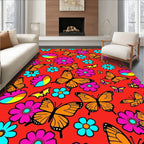 Retro Orange Butterfly Floral Medley Rug