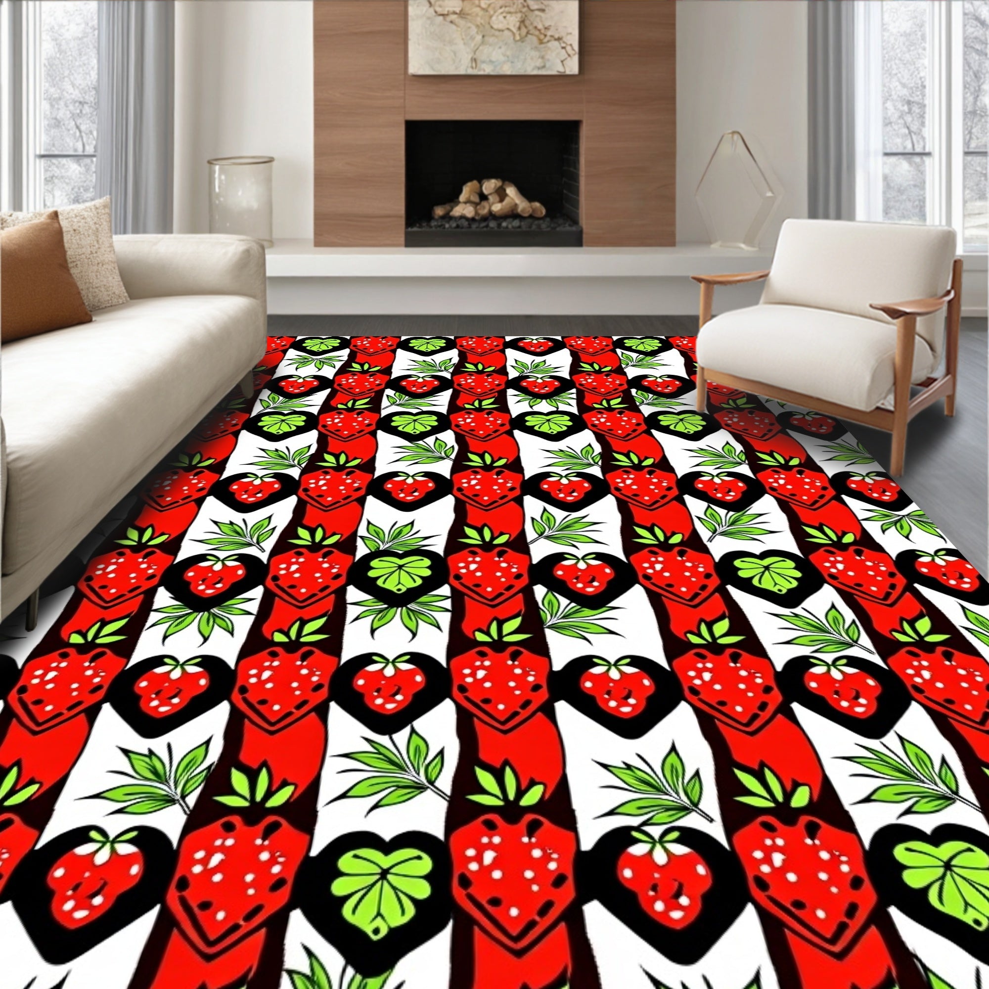 Red Strawberry Heart Stripe Rug