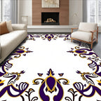 Ornate Gold White Royal Blue Scroll Rug