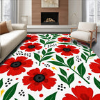 Vibrant Red Poppy Floral Branches Rug