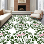 Pink Floral Greenery Circular Arrangement Rug