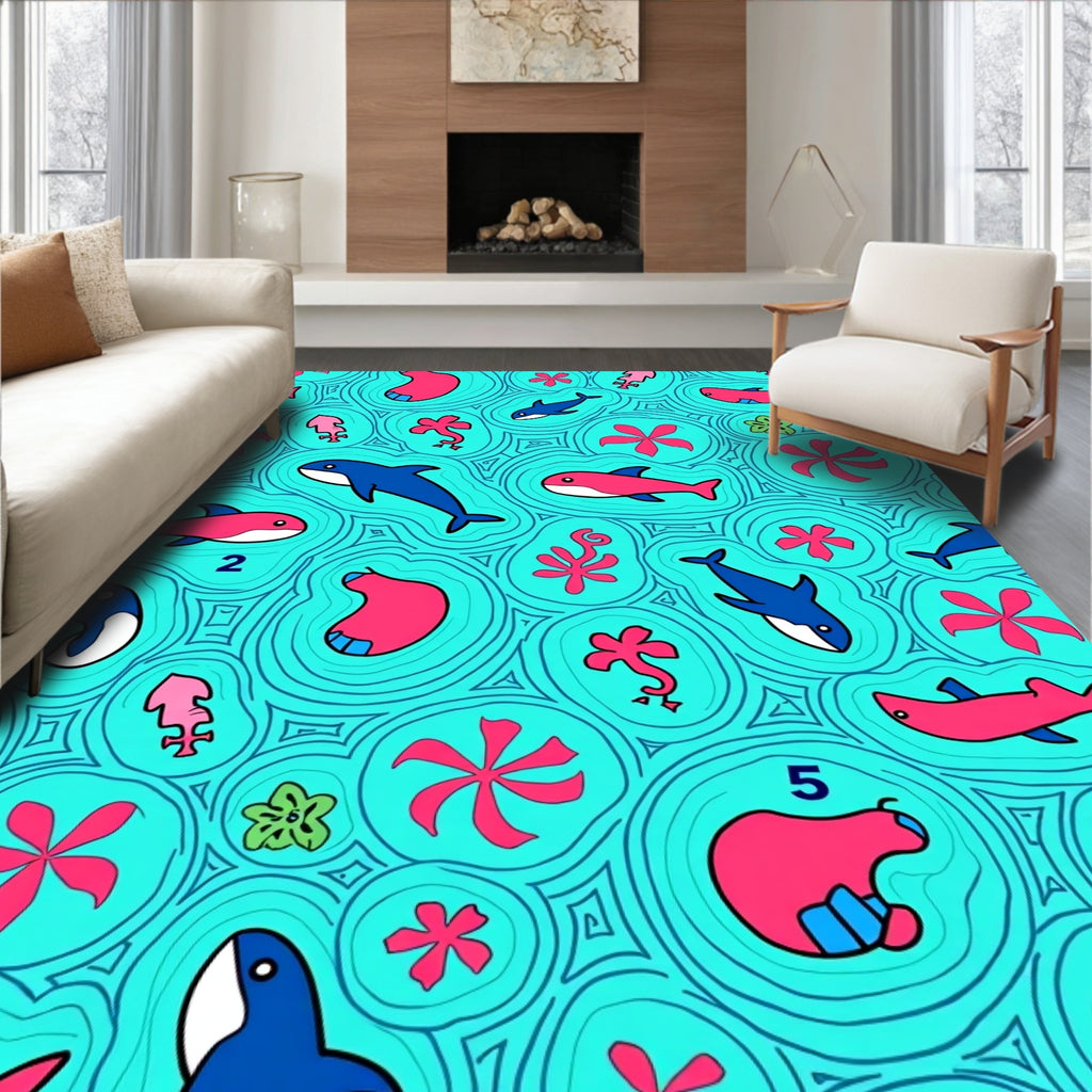 Aqua Coral Sea Life Whimsical Rug