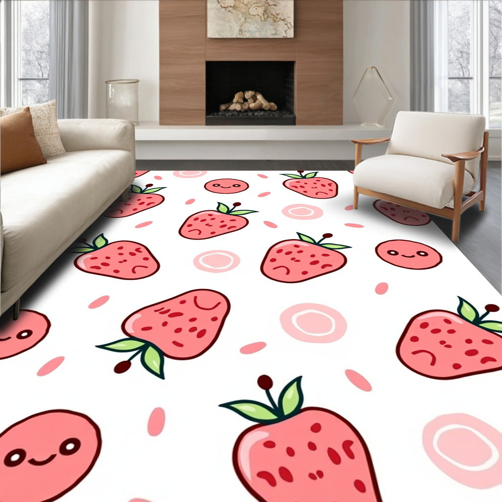 Cute Pink Strawberry Faces Collection Rug
