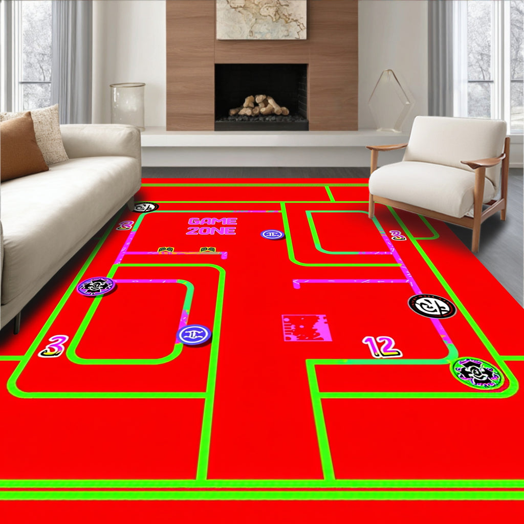 Vibrant Neon Maze Game Zone Rug