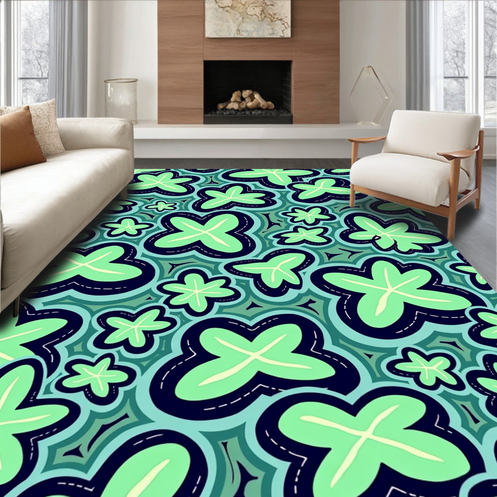 Aqua Clover Field Whimsical Area Rug