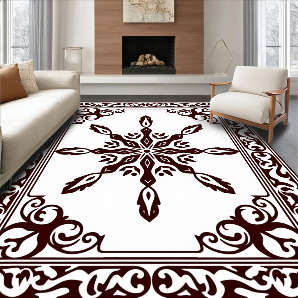 Ornate Dark Brown Medallion Frame Rug