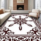 Ornate Dark Brown Medallion Frame Rug