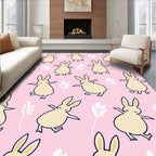 Pastel Pink Dancing Bunny Floral Rug