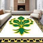 Emerald Green Golden Leaf Crest Rectangular Rug