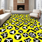 Modern Black Abstract Circles Yellow Rug