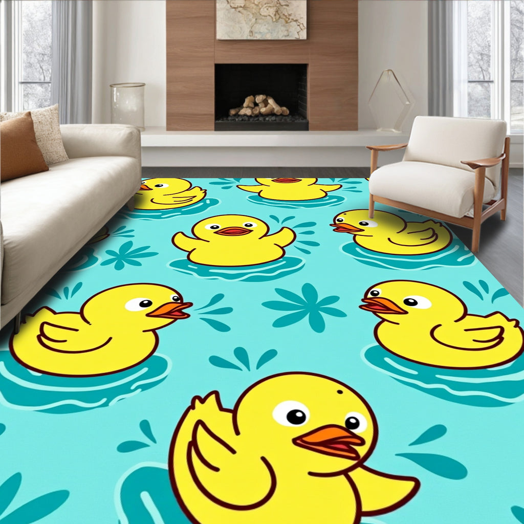 Cheerful Yellow Ducklings Aqua Splash Rug