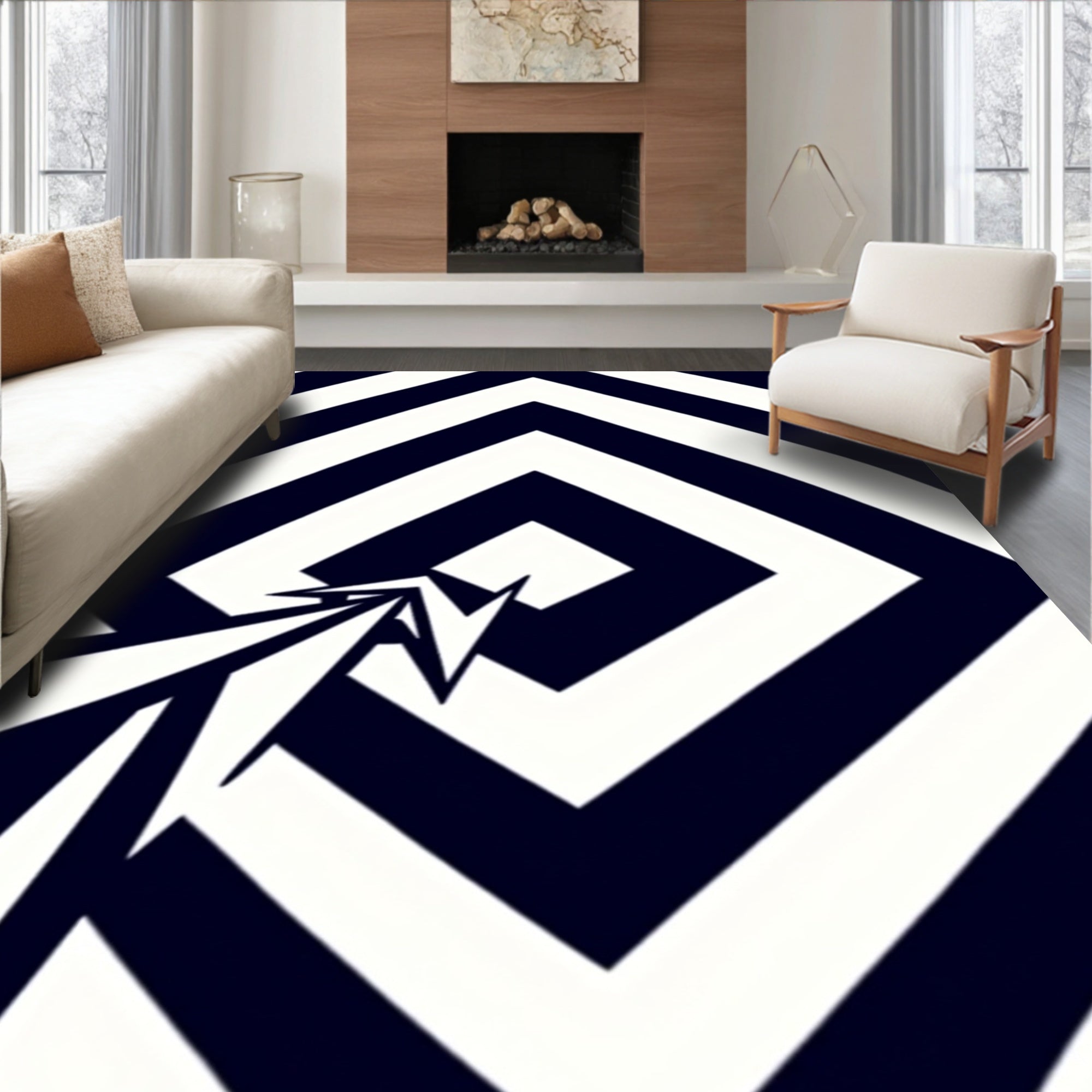 Monochromatic Abstract Optical Illusion Rug