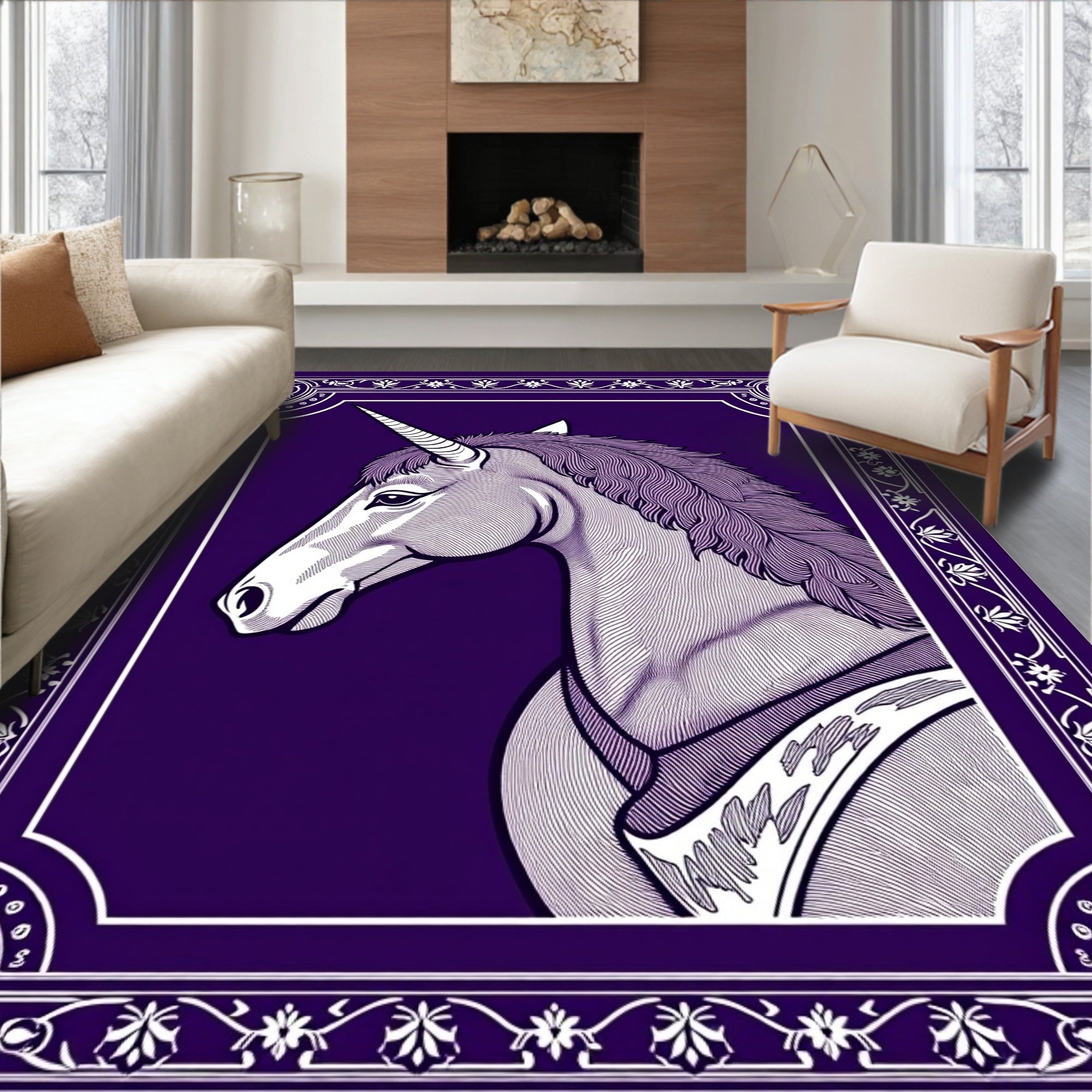 Majestic Purple Unicorn Engraved Portrait Rug