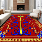 Royal Red Trident Crown Border Rug