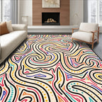 Vibrant Abstract Swirl Red Blue Yellow Rug