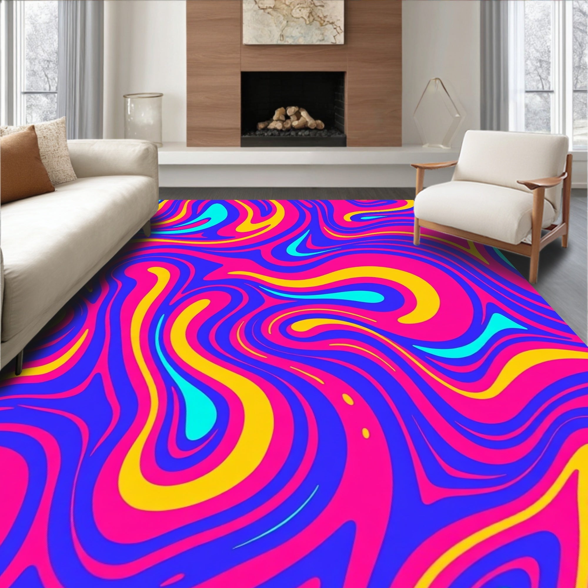 Vibrant Psychedelic Swirl Abstract Rug
