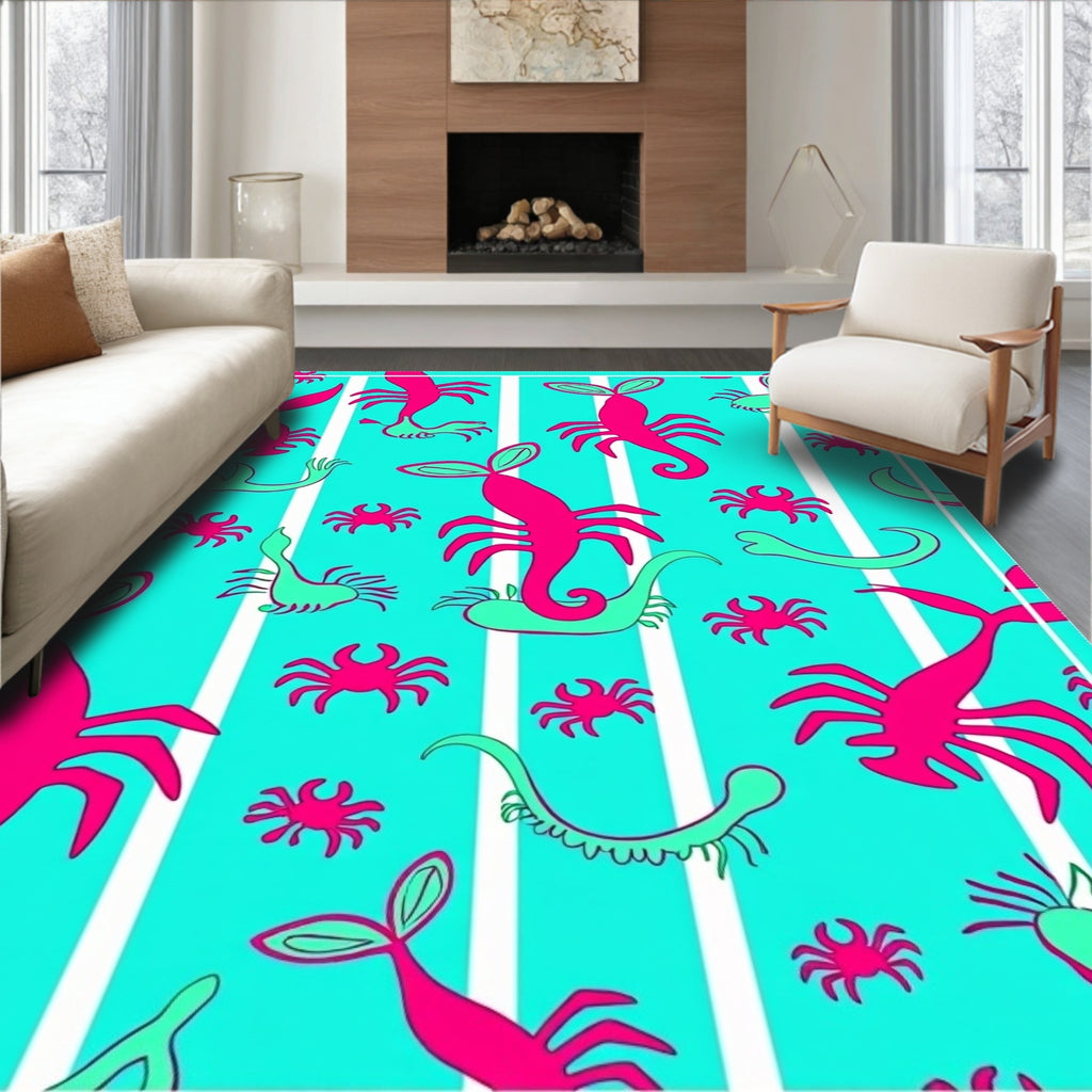 Vibrant Pink Turquoise Creature Stripes Rug