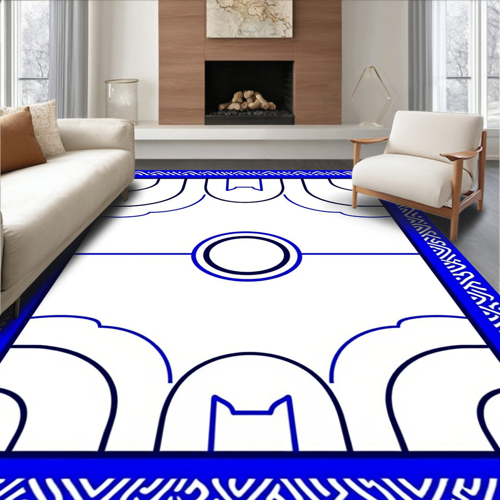 Bold Blue Geometric Arch and Circle Rug